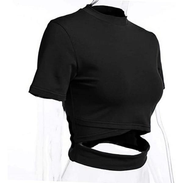 Tシャツ 半袖 ショート 個性的 トップス 無地 大好評です 半袖tシャツ 黒m レディース