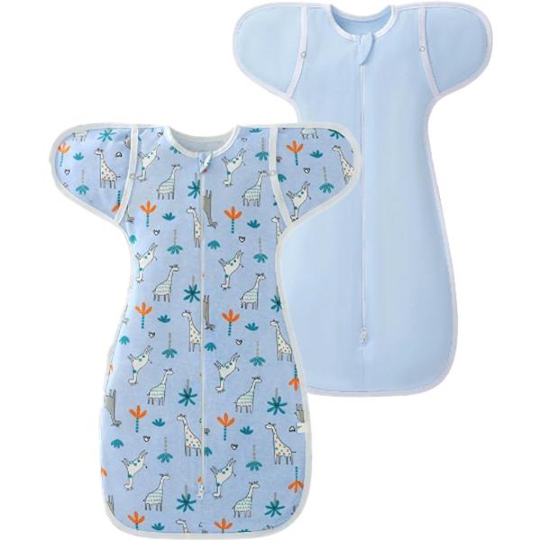他サイト： ミャオッティ スワドル おくるみ スリーパー 2枚セット 通年 手が出せる 新生児 ベビー 赤ちゃん コットン( ブルー)の商品画像