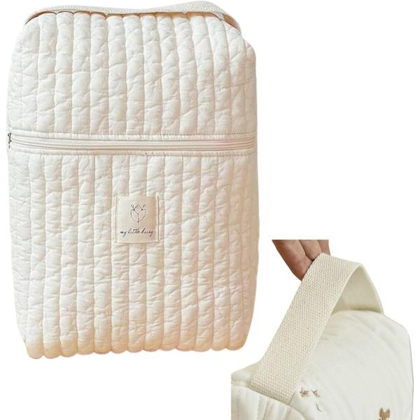 他サイト： バケツ型 おむつ入れ 哺乳瓶入れ ベビーカー対応 持ち運び便利 大容量 軽量 イブル生地 かわいい 縦型収納バッグ 保育園(Beige)の商品画像