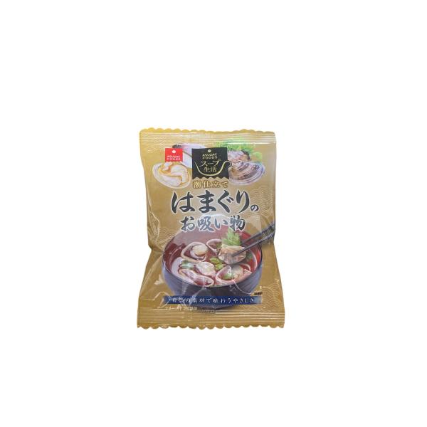 はまぐりの身がまるごと入った潮仕立てのお吸い物です。貝のうまみが効いた濃厚なだしに、国産三つ葉とお麩を加え、山椒を隠し味として上品な味わいに仕上げました。名称 即席吸物原材料名 はまぐり（ミャンマー）、発酵調味料、魚介エキス、でん粉、みつば...