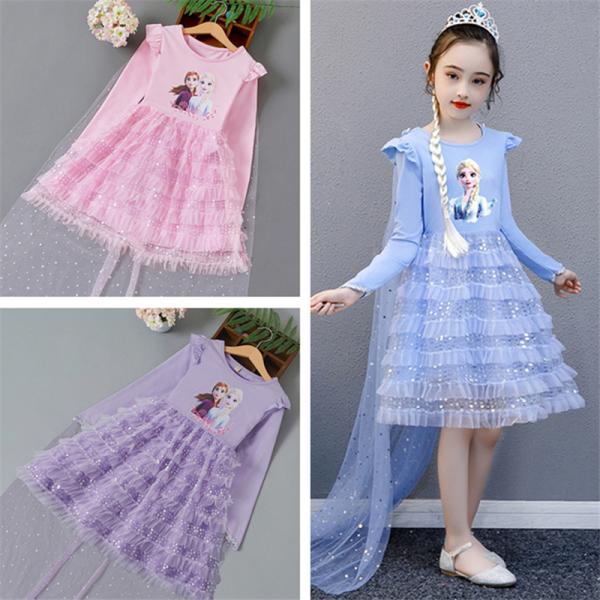 アナと雪の女王 エルサ ワンピース キッズコスチューム ふんわり 仮装子供用 エルサ2 女の子 女王 ステージ衣装 子供 ドレス 人気沸騰ブラドン