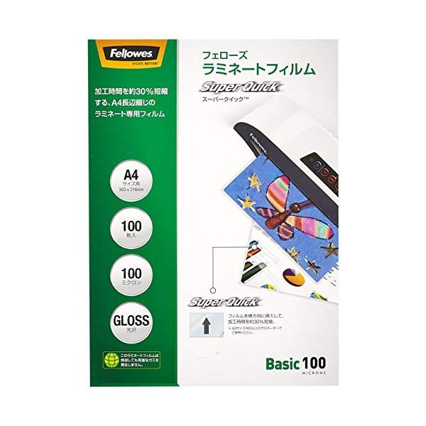 フェローズ ラミネートフィルム 100ミクロン 長辺綴じ A4 サイズ用 100枚入 5848101