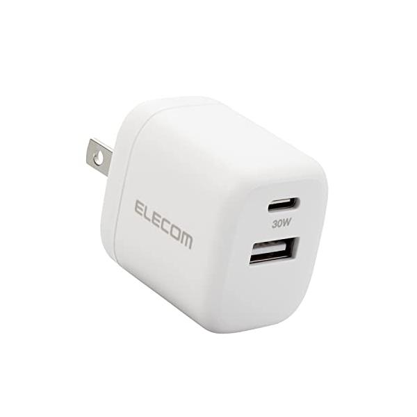 エレコム USB-C 充電器 USB PD対応 30W 2ポート (Type-C + USB-A) 小型 軽量 PD3.0対応/Gan採用/折り