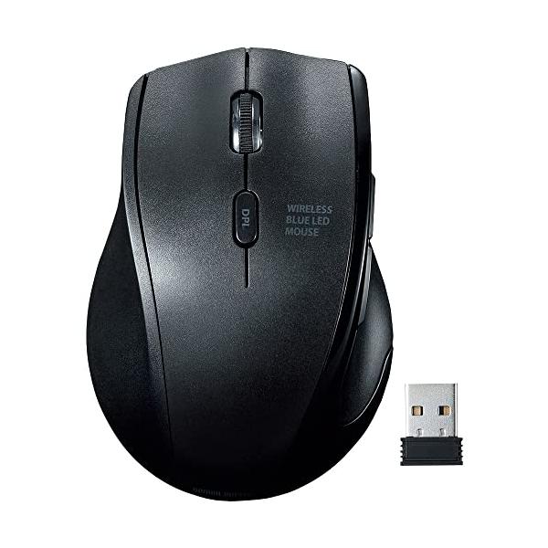 サンワサプライ 静音ワイヤレスブルーLEDマウス(左手用) 2.4GHz 5ボタン 戻る・進むボタン搭載 5ボタン 1600dpi(3段階切替)