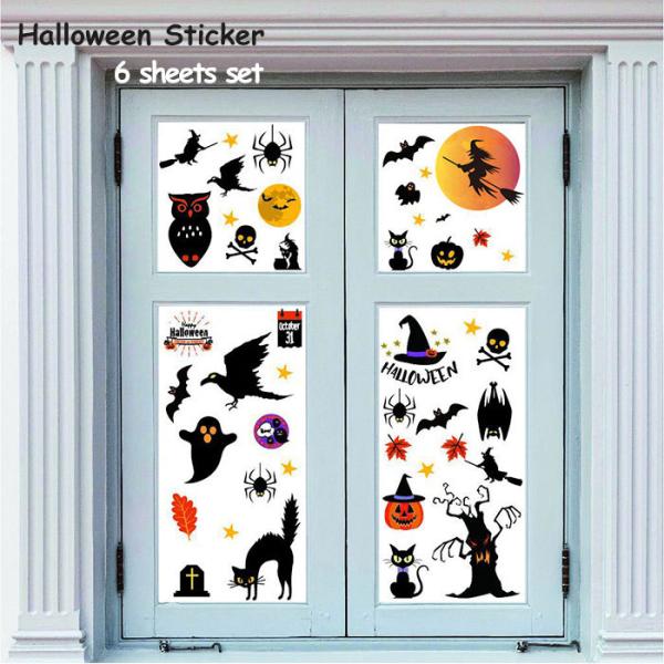 ハロウィーン ステッカー 6枚セット お得 ハロウィン 壁飾り 店内飾り ウォールステッカー シール 窓飾り 学園祭 魔女 お化け かぼちゃ コウモリ クモ 木のお