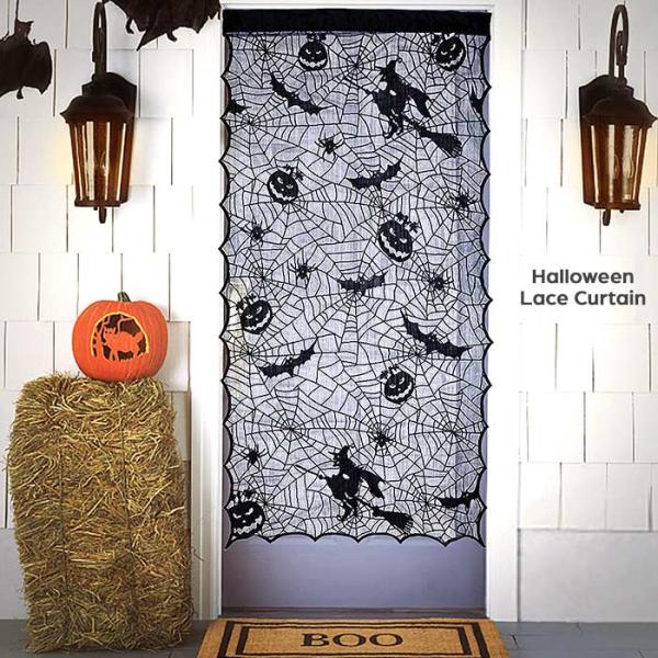 ハロウィンにぴったりクモの巣に魔女やカボチャのお化けをあしらったレースカーテン今年もハロウィンの季節がやってまいりました。手軽にハロウィンっぽい雰囲気を楽しめるレースカーテンおうちハロウィンにピッタリシンプルなデザインなのでお部屋のインテリ...