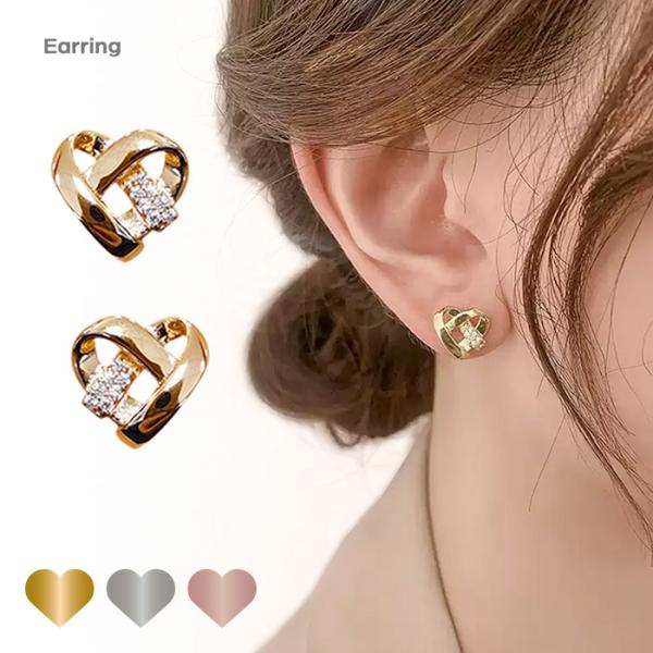 クリップ オープンハート イヤリング ジルコン 普段使い 上品 ゴールド シリコンパッド フェミニン 可愛い プレゼント 華奢 ひかえめ 存在感 シルバー 痛くない