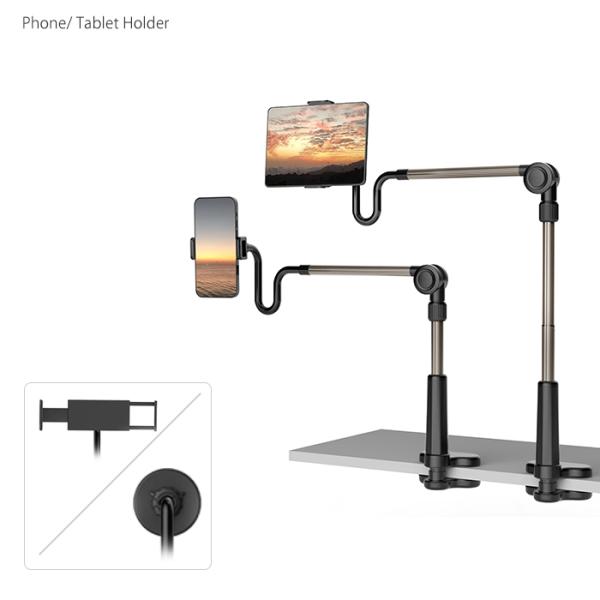 アームスタンド動画の撮影やゲーム、ベッドで寝ながらスマホを使用するときに便利机やベットサイド、キッチンカウンターなどに設置できるクランプタイプ折畳み式なので移動も設置も楽々・クランプ式幅6cmまでの家具に対応机やベットサイドにしっかり固定で...