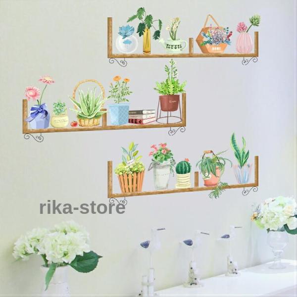 爆買　ウォールステッカー ルームデコ 壁紙デコ 壁紙シール アート 植木鉢 植物 花 フラワー ガーデン グリーン ブラウン ピンク インパクト フェミニン 寝室 ラグジュアリー くつろぎ空間 エレガント ホテルライク おしゃれ インテリア 雑貨