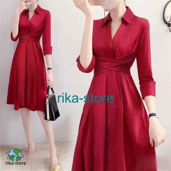 ワンピース レディース キレイめ ルロング丈 ワンピース ドレス 春夏秋 デニムスカート 七分袖 ロング   Vネックゆったり 演奏会 結婚式 2次会 披露宴 通勤 OL ワンピース レディース キレイめ ルロング丈 ドレス 春夏秋 デニム