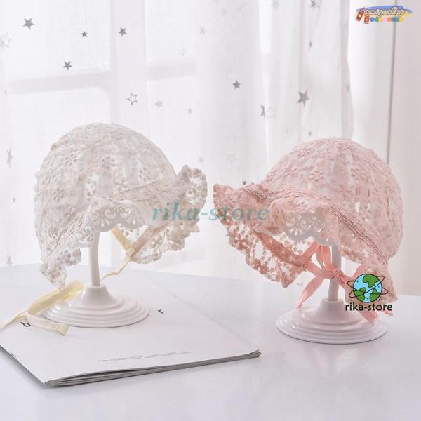 爆買　おしゃれなベビー用ボンネットレース素材で、透気性が抜群、ムシムシしません。日常のあらゆるシーンで活躍?しかも、ひもつきなので 帽子が外れるのを防いでくれます。【サイズについて】A：頭まわり38-44cm 【参考サイズ0〜6ヶ月】B：頭...