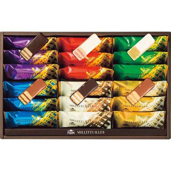 サクサクと焼き上げた生地を薄く積み重ね、チョコレートでコーティングした「千枚の木の葉」という名のパイ菓子です。バター100%のパイ生地を使い、風味豊かに仕上げました。■商品内容●ミルフィーユ×18(バニラ・ストロベリー・キャラメル・バターシ...