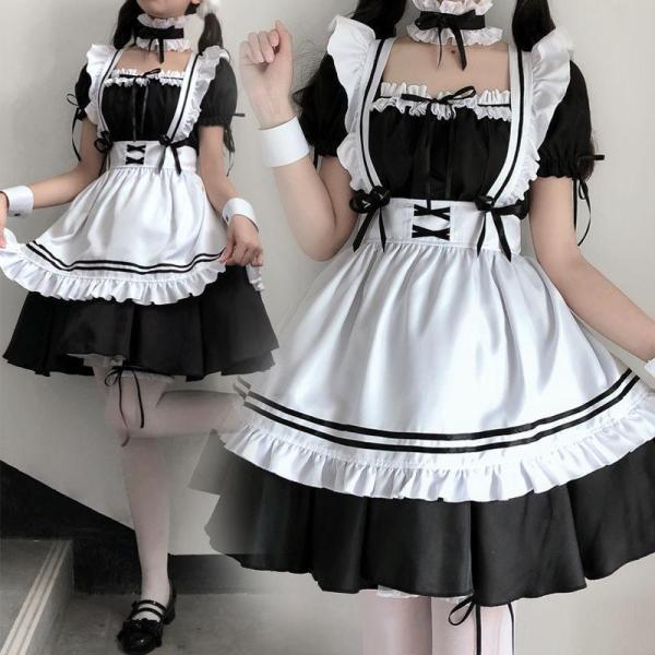 ハロウィン衣装 メイド服 コスプレ 魔女 メイド コスチューム 女王 巫女 仮装 ロングワンピース3点セット レディース ドレス レース 可愛い