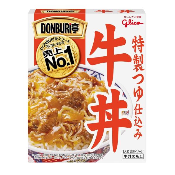 【グリコ DONBURI亭 牛丼の商品詳細】●極旨だしの旨みを加えた特製つゆと、特製つゆで柔らかく煮込んだ牛肉のおいしさをご賞味ください。●具材たっぷりで簡単に満足感のある食事ができるレトルト丼です。【品名・名称】牛どんのもと【栄養成分】1...