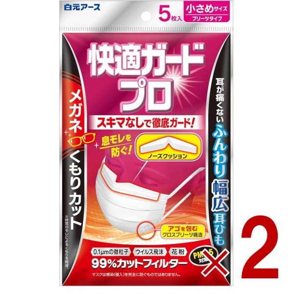 白元アース 快適ガード プロ プリーツタイプ マスク 5枚入 ホワイト