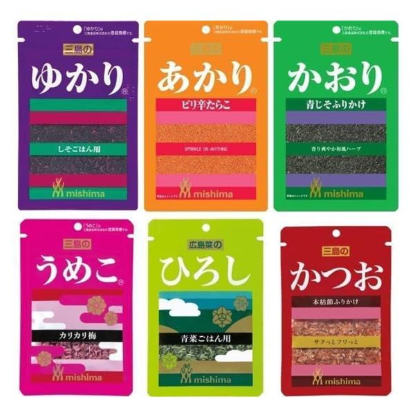 三島のゆかりをはじめとするふりかけシリーズの6種セットです。最新のかつおも入っています。ゆかり・・・赤しそは、色、香りともに優れた品質を求め、品種、栽培方法にこだわり、産地 と契約栽培した原料を使用しています。あかり・・・まだらこを唐辛子な...