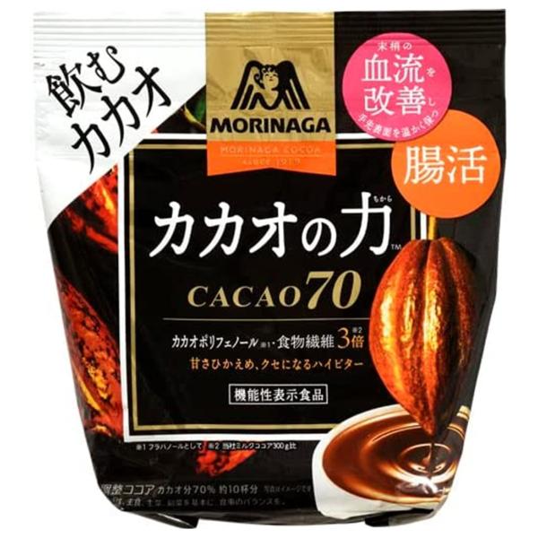 【商品説明】カカオ成分70％、カカオ本来の味わいが堪能出来るココアです。森永ミルクココア比でポリフェノール・食物繊倍の「健康と美を考えた」機能性表示食品（血流改善・腸活）のココアです。【原材料】ココアパウダー(ココアバター15〜17％)(オ...