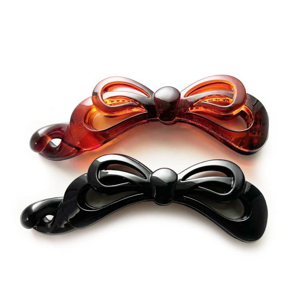 ヘアクリップ バナナクリップ 黒 茶 リボン 2個セット