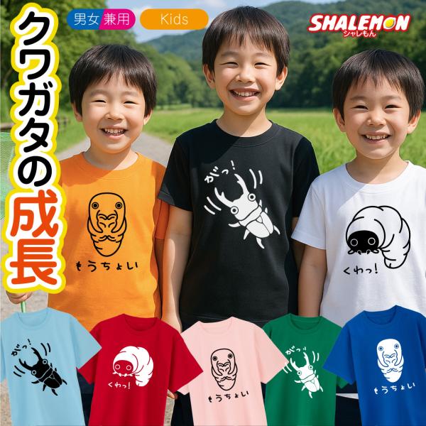 シャレもん おもしろ Tシャツ キッズ かわいい ( クワガタ の 成長