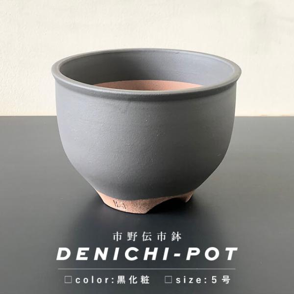 伝市鉢 コウロ型【黒化粧】5号 植木鉢 陶器 丹波立杭焼 市野伝市窯