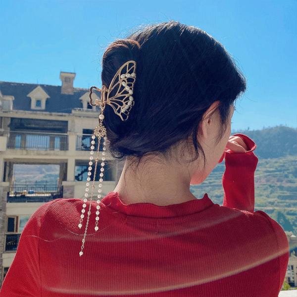 ヘアアクセサリー クリップ まとめ髪 ヘアアレンジ 蝶 バタフライ キラキラ 揺れる ビッグ 長い パール 爆買