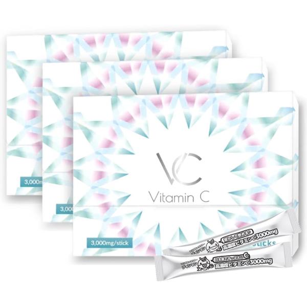 VC（ブイシー）「ビタミンC3000mgサプリメント」はイギリス産の高濃度ビタミンCを1包に3000mg配合しました。含有率96％以上の純粋なビタミンＣ（アスコルビン酸）を摂取することができます。溶かして飲む顆粒・粉末スティックタイプですの...