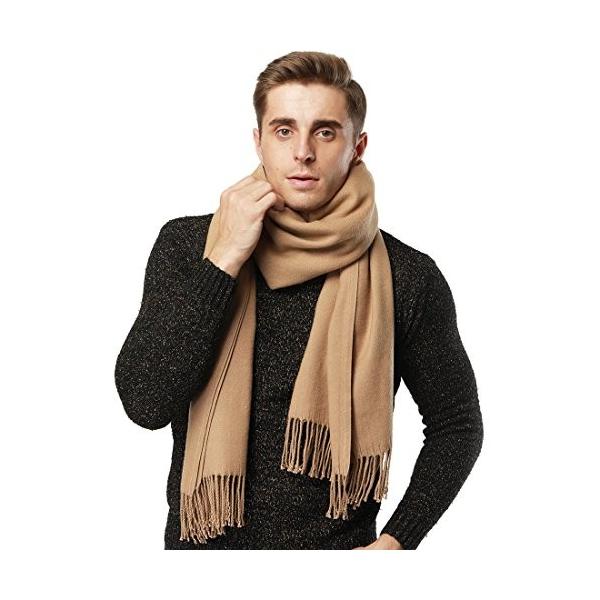 ショール 大判 メンズ スカーフ 無地 マフラー レディース 厚手 カシミヤ 春秋冬 冷房対策 淡黄褐色