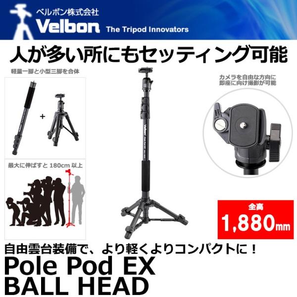ベルボン ポールポッド EX ボールヘッド 【送料無料】【即納】 :4907990372567:写真屋さんドットコム 通販 ベルボン Velbon ポールポッドEX フリュードヘッド モノポッドシリーズ 小型三脚 PolePodEXF