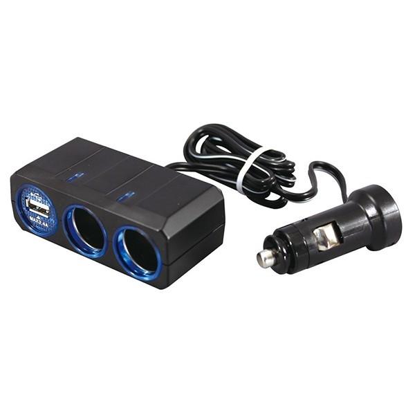 PZ-707 リングライトソケット ツイン+USB 2.4A 充電 DC12V用 シガーソケット アクセサリー トラック・カー用品