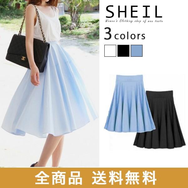 ひざ丈スカート フレアスカート 膝丈 シフォン 青 白 黒 安い 夏 V R425b D9902 Sheil 通販 Yahoo ショッピング