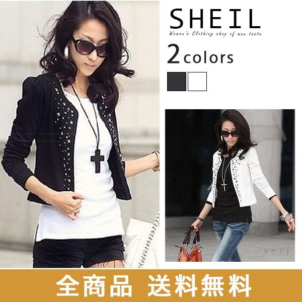 ブルゾン ジャンバー ジャケット 春 ショート丈 スタッツジャケット 白 黒 レディス ブルゾン レディース V S101 901 Sheil 通販 Yahoo ショッピング