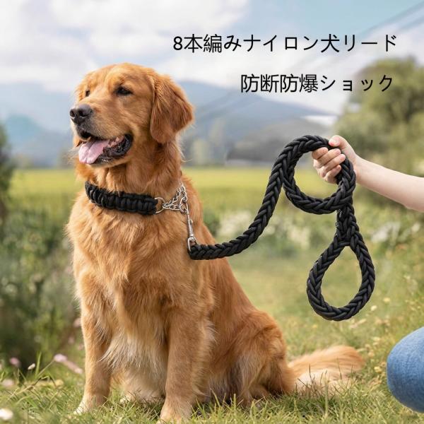 犬リード 首輪セット 8 本編みナイロンロープ 中型犬 大型犬 爆冲防止 断線しにくい 丈夫 長尺 1.5m 散歩 アウトドア ゴールデン ラブラドール 耐摩耗 爆買