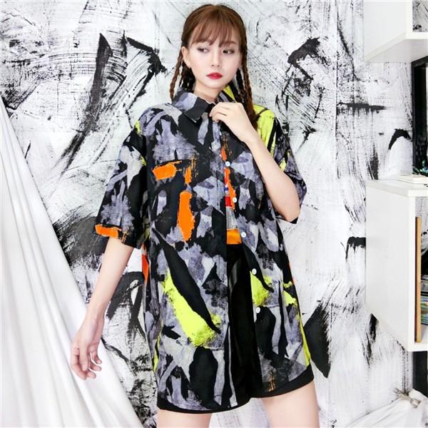 韓国 原宿系 レディース ファッション スタイル カジュアル 半袖 シャツ ブラウス カラフル 送料無料 Ok3026 Shiawase Clothes 通販 Yahoo ショッピング
