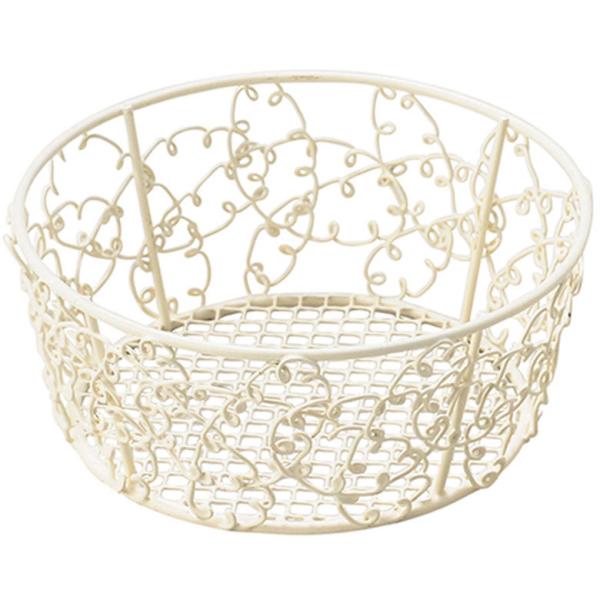 ミルキーホワイトのラウンドバスケット直径14cm ワイヤーベース 丸型ワイヤーバスケット フラワーアレンジ 小物入れ