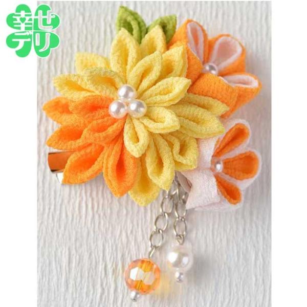 つまみ細工 彩花ブローチ 手作りキット（黄色）裁縫 手芸 ハンドメイド