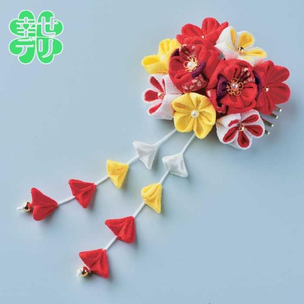 つまみ細工 お花の髪飾り 手作りキット（赤）裁縫 手芸 ハンドメイド ちりめん 和風