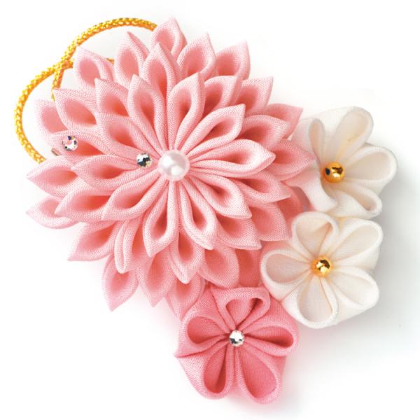 正絹 つまみ細工 お花のブローチ きらめき ピンク 手作りキット ちりめん手芸 ハンドメイド 七五三 成人式 アクセサリー 梅 菊