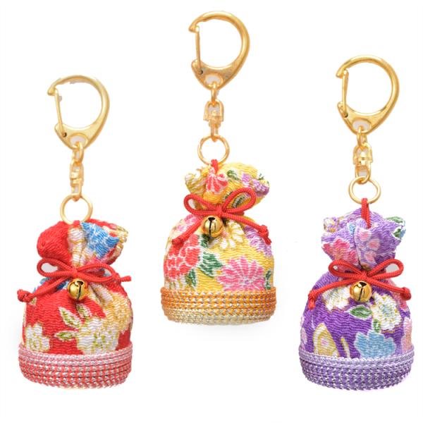 ペットボトルキャップ で作る エコなキーホルダー 巾着 ３個  金具付き  手作りキット ハンドメイド ちりめん