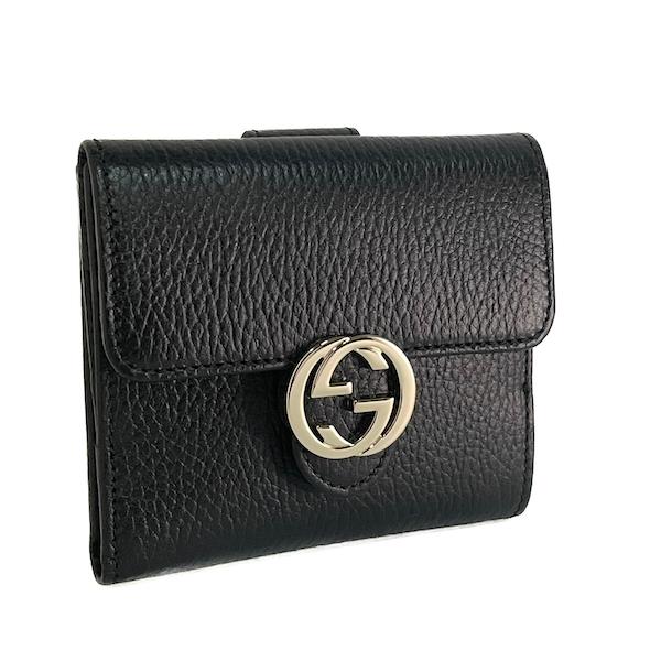 GUCCI コンパクトウォレット　二つ折り財布 615525 グッチ GUCCI 615525 CAO0G 1000 Wホック折財布 ブラック 黒 インター