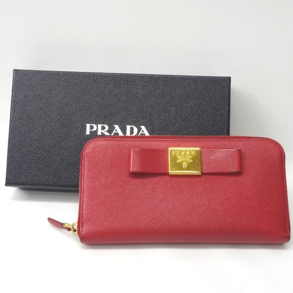 プラダ　財布　長財布　ラウンドファスナー　リボン　サフィアーノ　レッド　ゴールド PRADA（プラダ） Ft1111101 長財布 ラウンドファスナー サフィアーノ