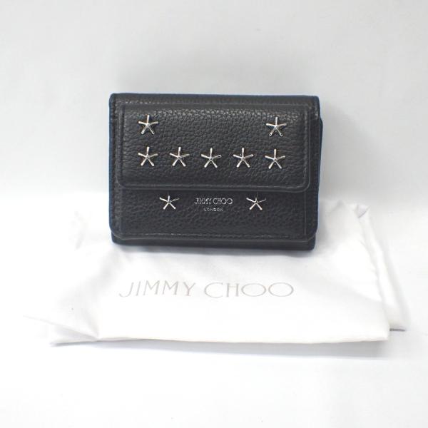 JIMMY CHOO ブラック三つ折り財布 Ft1340071 ジミーチュウ 三つ折り財布 コンパクト スタッズ ブラック