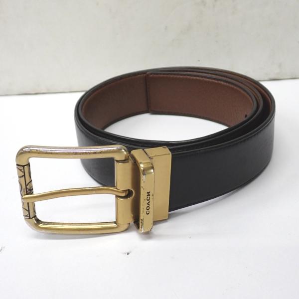 美品 COACH コーチ ブラウン ブラック 黒 シルバー金具 レザー ベルト メンズ 406718 【中古】 COACH - 美品 COACH コーチ ブラウン ブラック 黒 シルバー金具 レザー