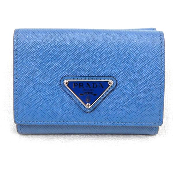 Hn608552 三つ折り財布 プラダ 財布 サフィアーノ #ブルー 中古・美品  