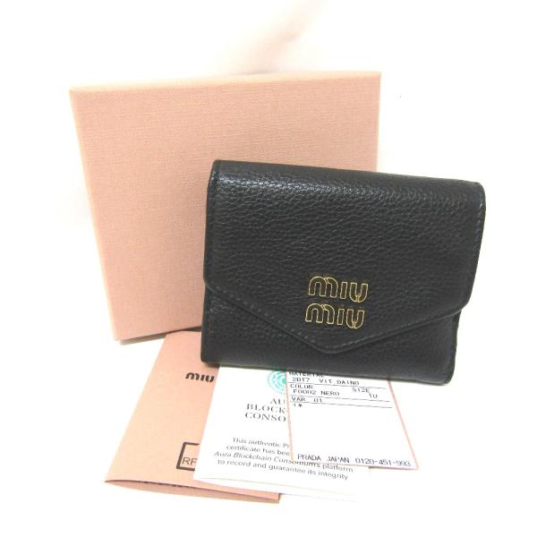 ミュウミュウ MIUMIU ヴィッテロダイノレザー 3つ折り財布 ブラック