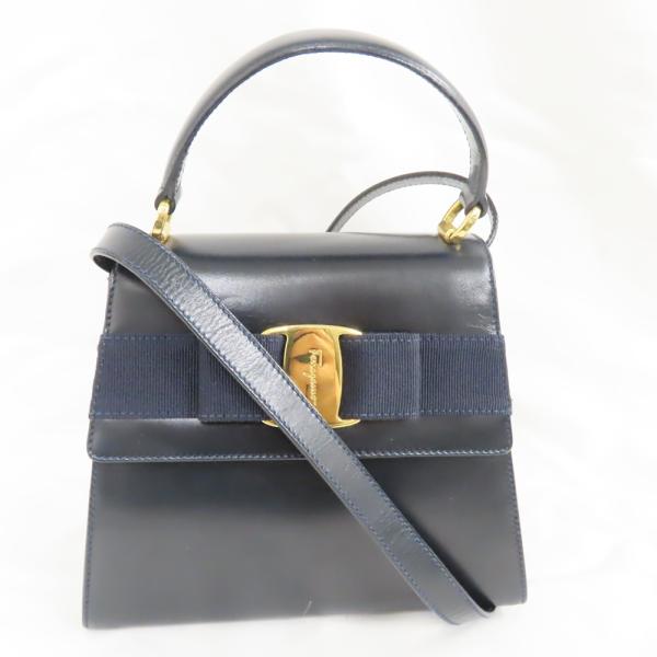 Ts580531 フェラガモ ハンドバッグ ヴァラ ネイビー カーフ レディース  