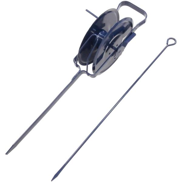 【特徴】・田んぼや畑などに、ヒモでまっすぐ目印をつける道具です。・畝立てのライン引きに便利にお使い頂けます。※こちらの商品は本体・ピンのみです。紐は付属いたしません。【仕様】全長：約550mm全体重量：約1.04kg材質：本体/スチール