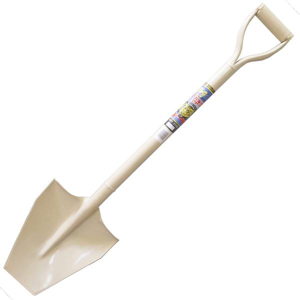 苗、庭木の植え替え・穴掘りに！先端が平なので、底の平らな穴を掘ることができます。【仕様】全長：約940mm持ち手幅：約115mm肩幅：約240mm先端幅：約105mm頭部長さ：約255mm重量：約1500g材質：スチール製造国：中国