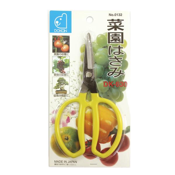 【仕様】全長：約175mm刃長：約60mm重量：約95g材質：刃/刃物用特殊鋼、グリップ/塩化ビニール刃先硬度：ロックウエル58表面処理：パーカーライジング【用途】・菜園の収穫に・果物の採果に・盆栽の剪定に・切り花に日本製