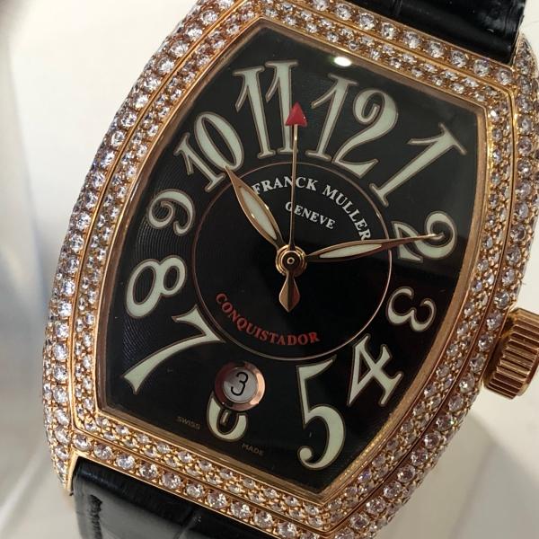 【超豪華】フランクミュラー　8001SC k18YG アフターダイヤ　黒文字盤　デイト　自動巻メンズボーイズ腕時計 コンキスタドール
