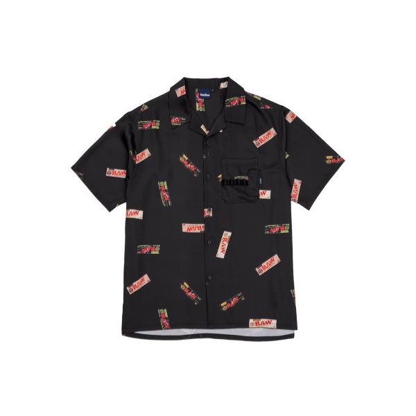 INTERBREED(インターブリード) ×RAW コラボモデル ペーパー柄オープンカラーシャツ  メンズ XLサイズ ブラック